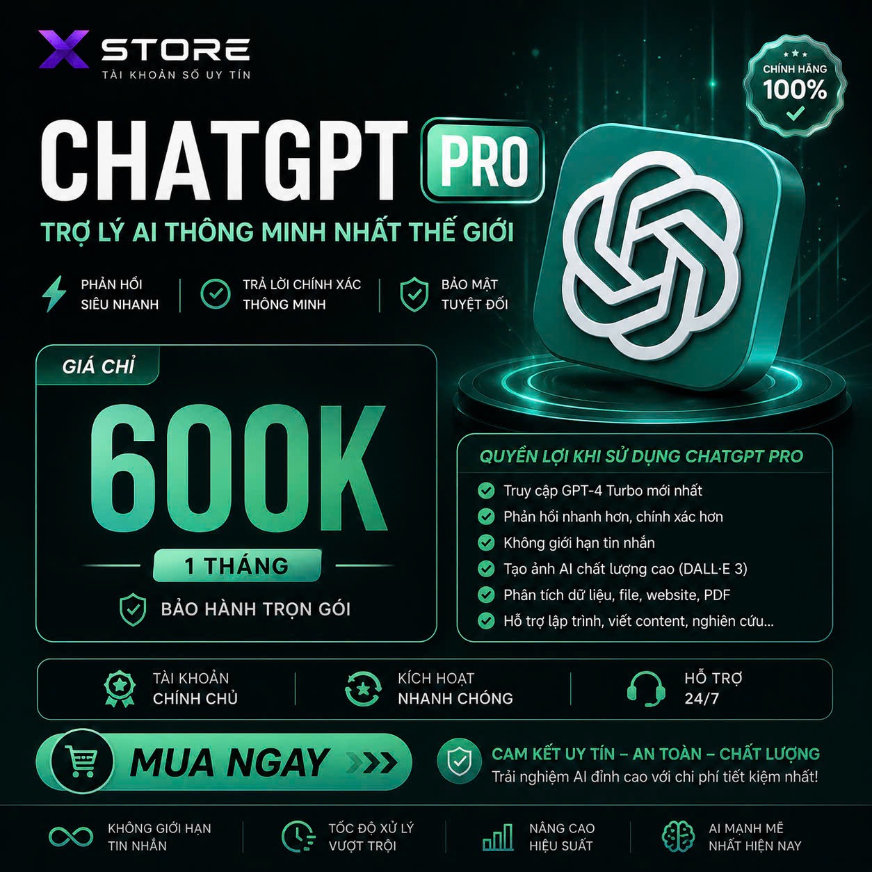 ChatGPT Pro 1 tháng - bảo hành ngắn